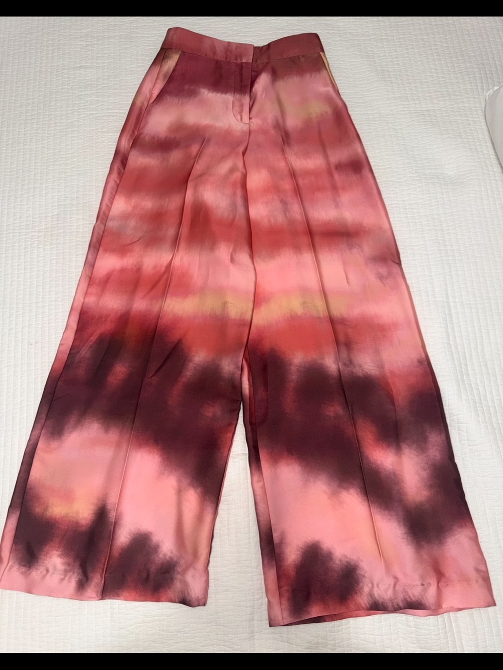 Zara Pink & Burgundy Ombre Wide-Leg Satin Pants